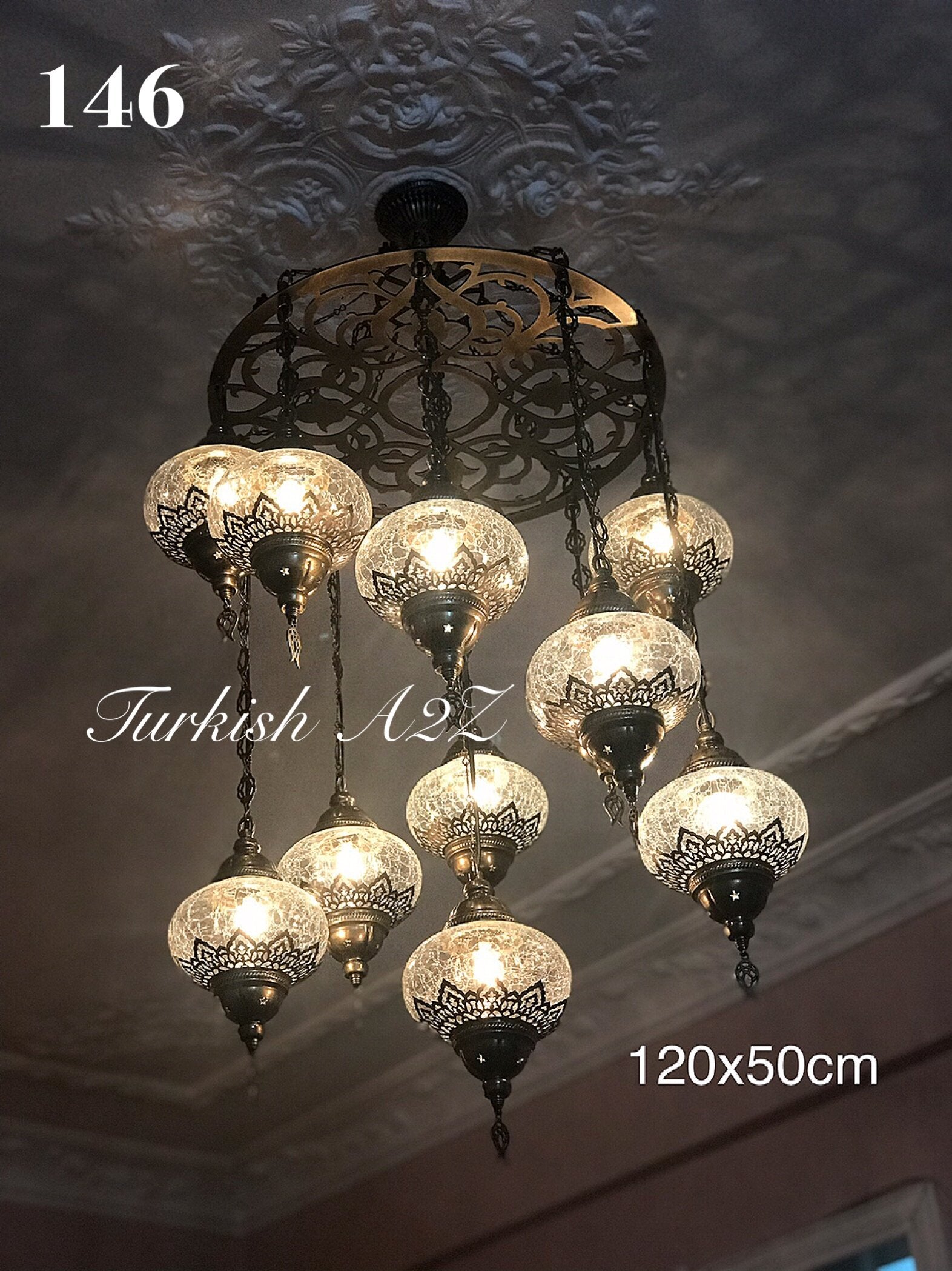 Ottoman Chandelier With 11  Crack Globes , ID:146