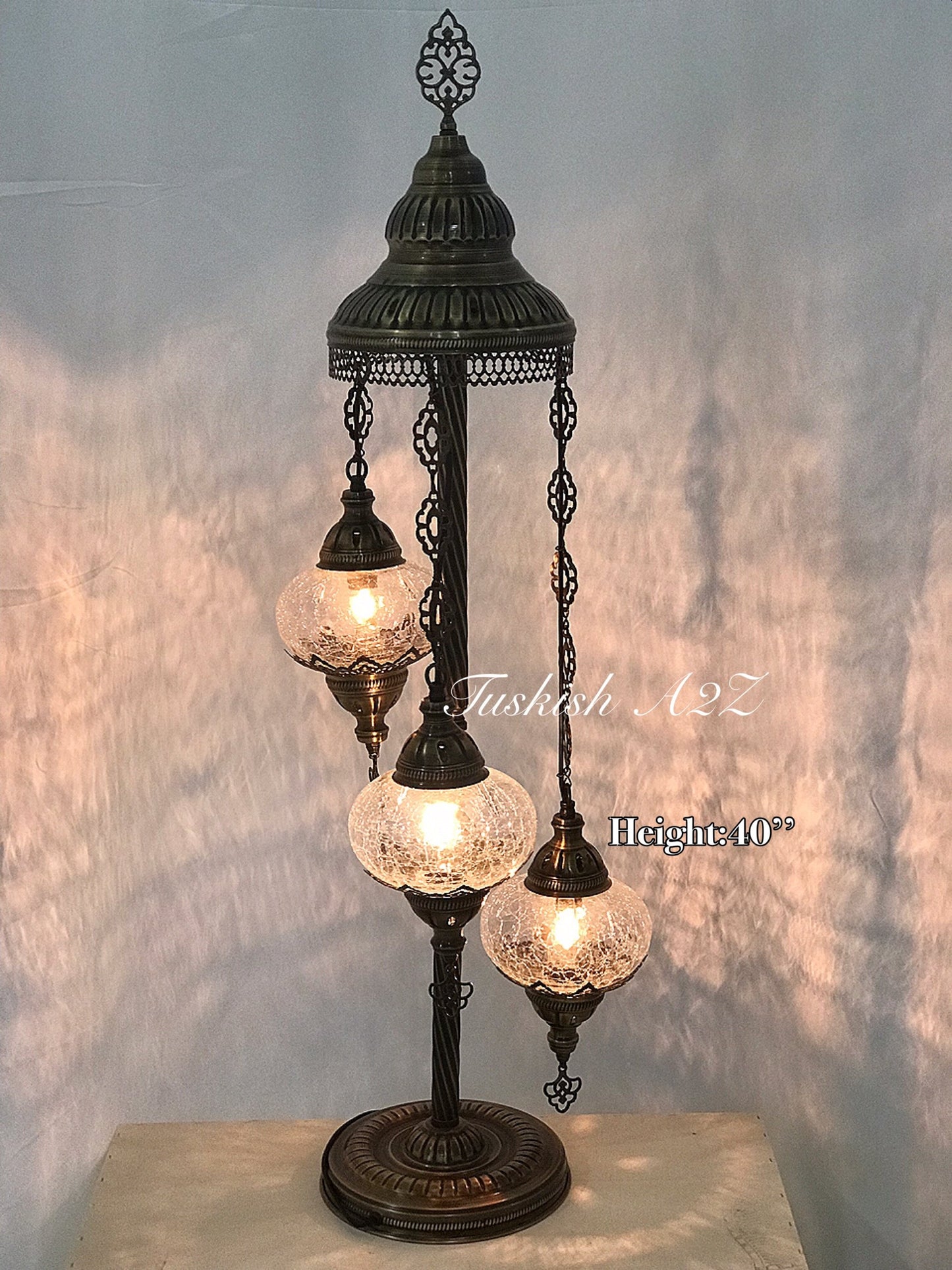 Ottoman Turkish  Mosaic Floor Lamp  With 3 Cracked Globe,ID:151