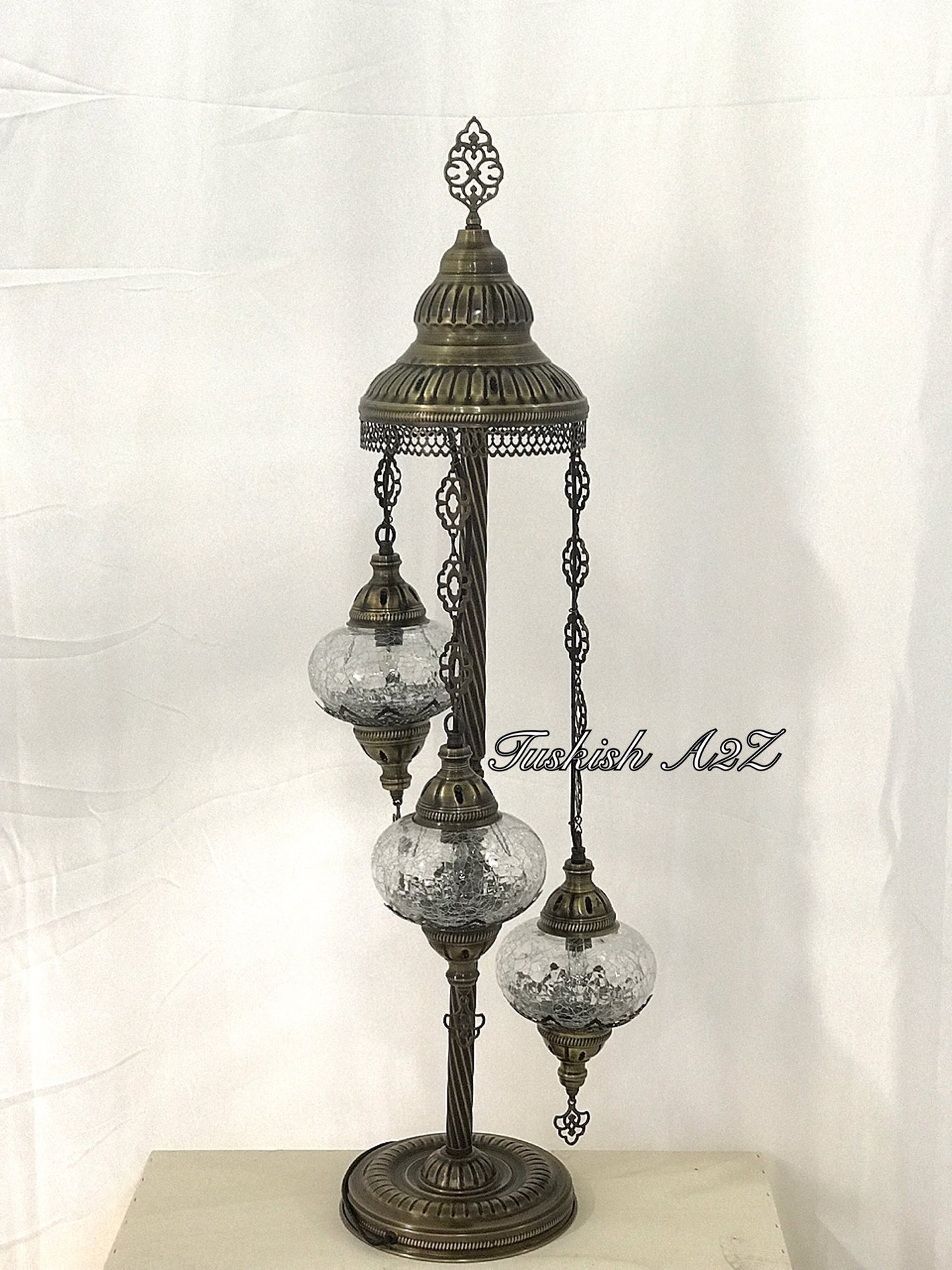 Ottoman Turkish  Mosaic Floor Lamp  With 3 Cracked Globe,ID:151