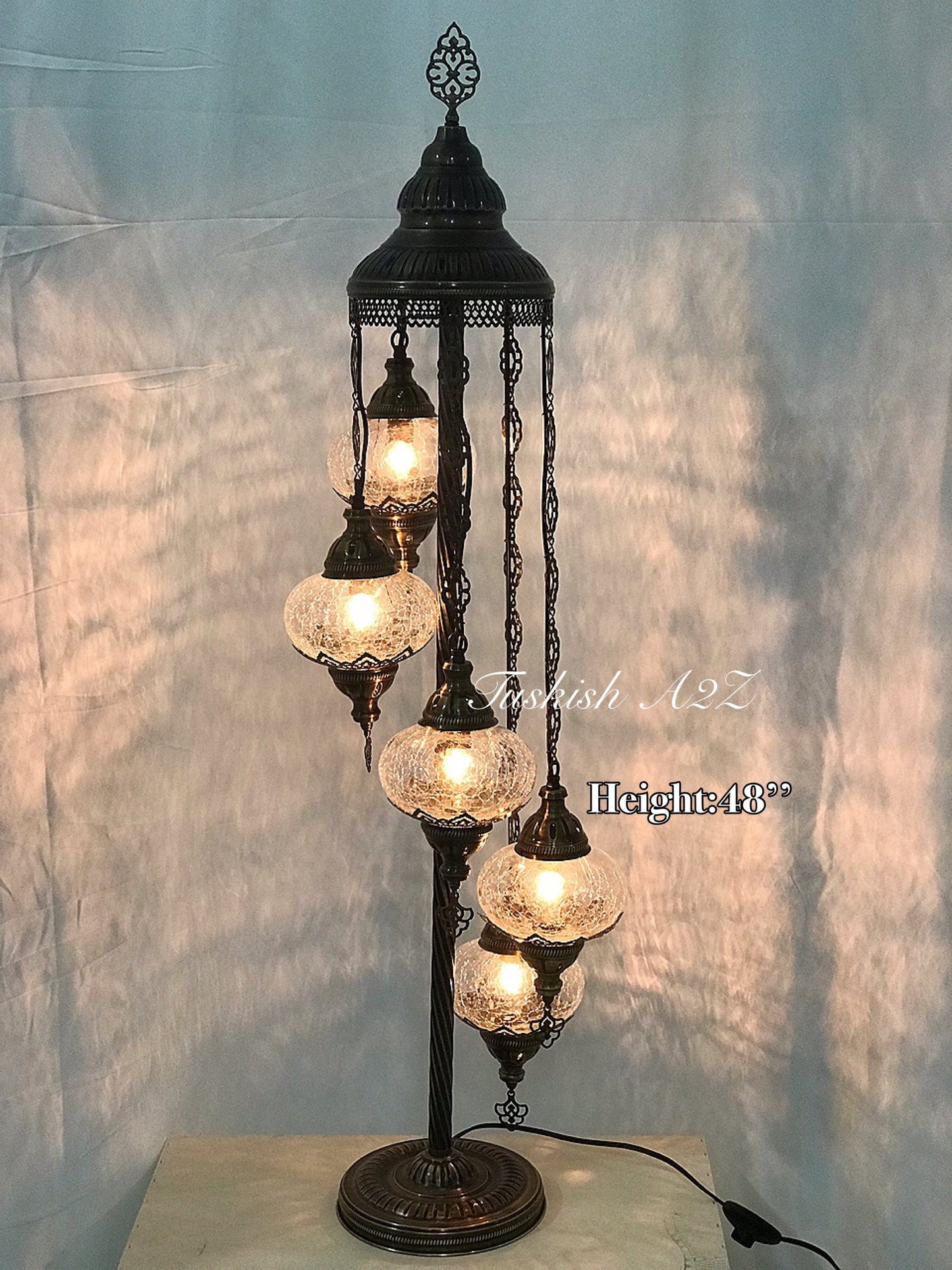 Ottoman TURKISH MOSAIC FLOOR LAMP WITH 5 Cracked GLOBES,ID:151