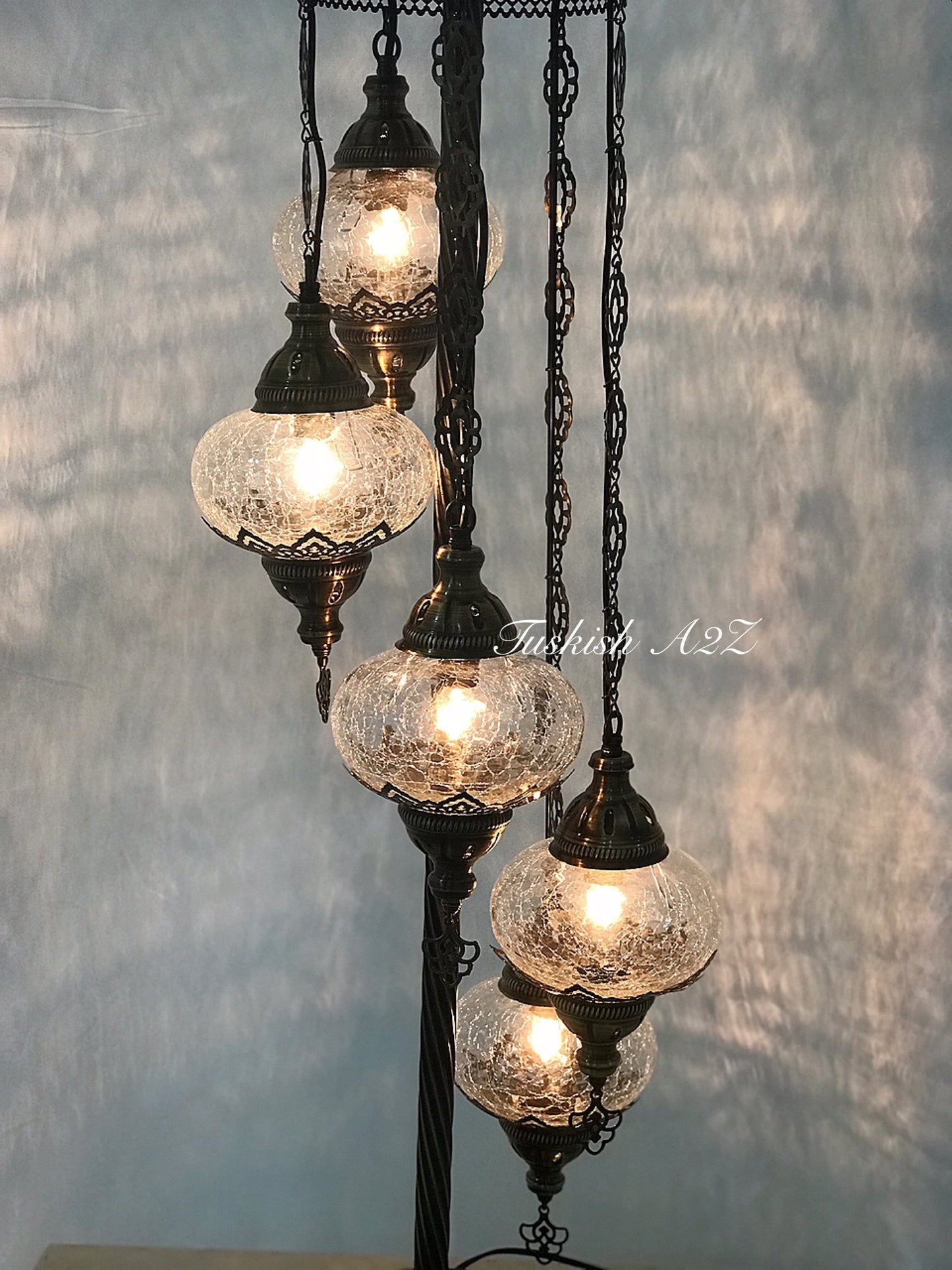 Ottoman TURKISH MOSAIC FLOOR LAMP WITH 5 Cracked GLOBES,ID:151