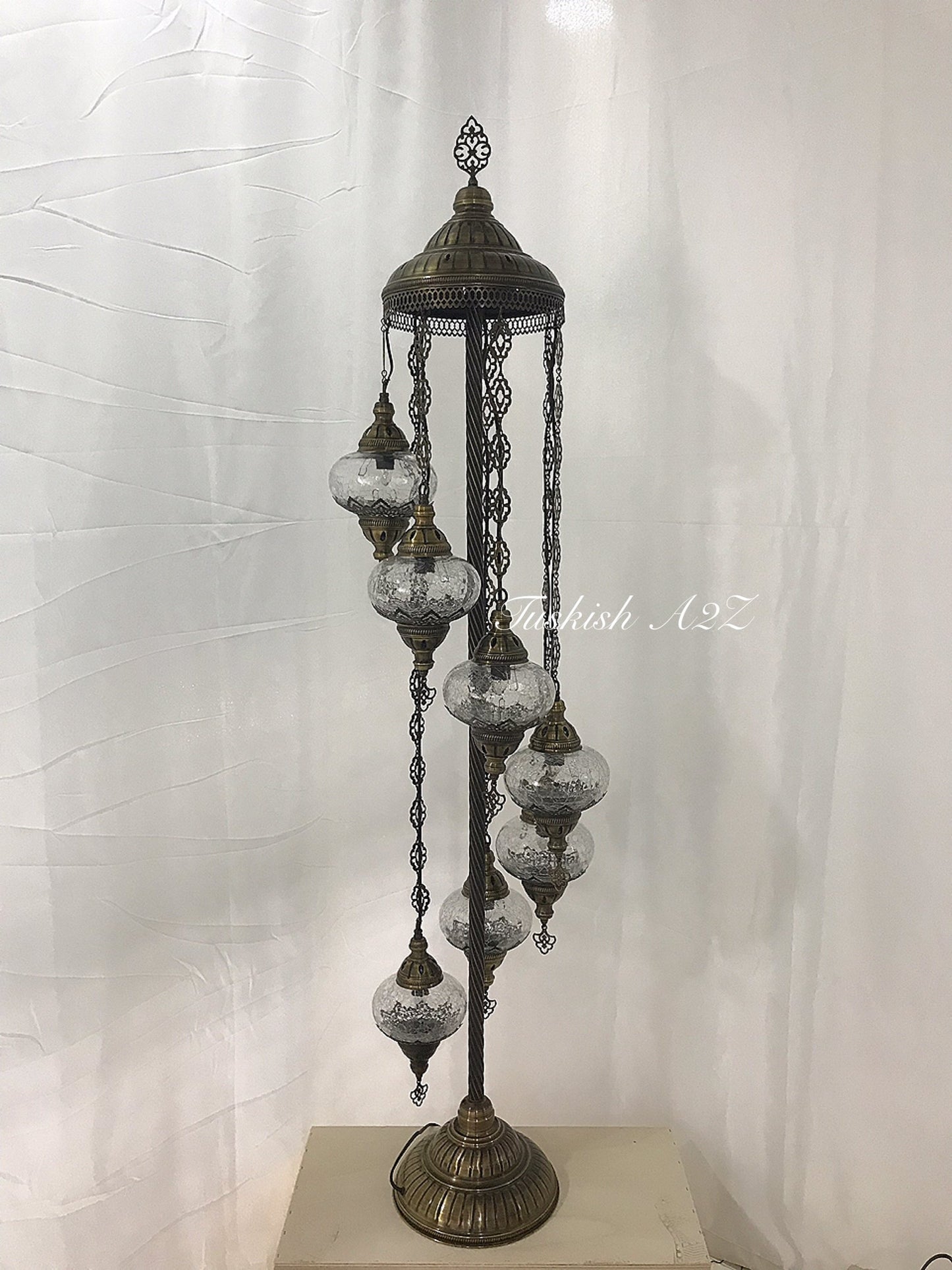 Ottoman TURKISH MOSAIC FLOOR LAMP with 7 Cracked GLOBES,ID:151