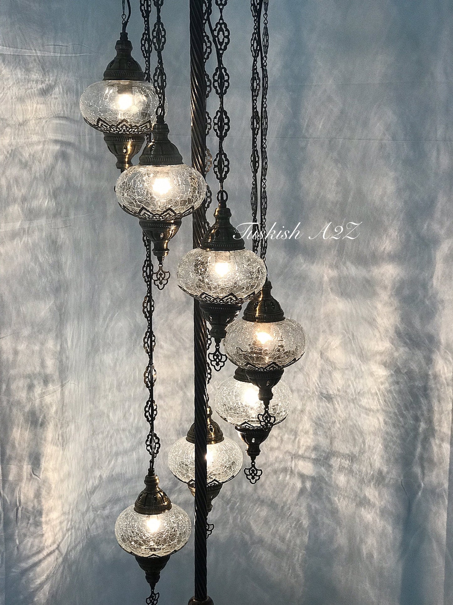 Ottoman TURKISH MOSAIC FLOOR LAMP with 7 Cracked GLOBES,ID:151