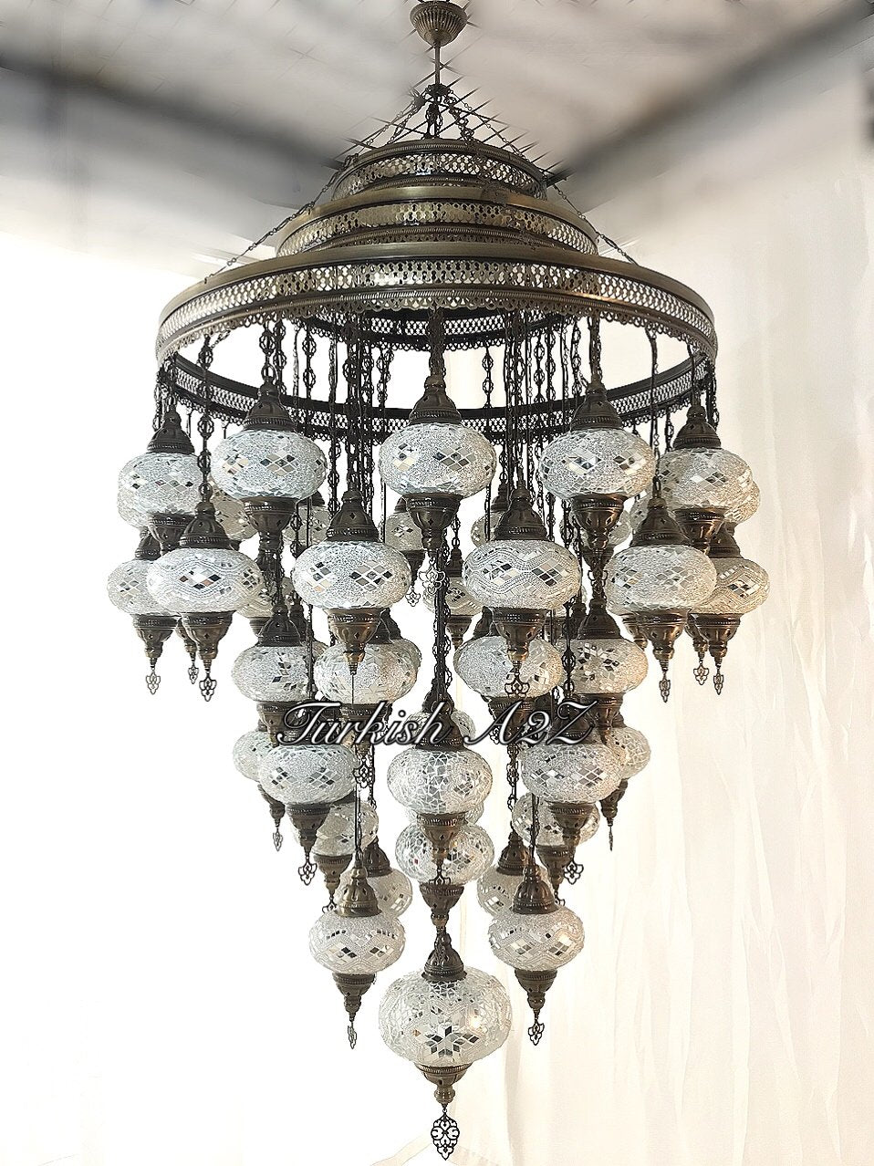 Turkish Mosaic Chandelier With 51  Large Globes  ,ID: 153, FREE SHIPPING