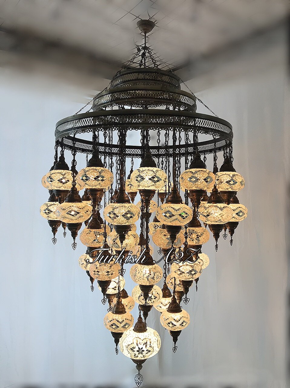 Turkish Mosaic Chandelier With 51  Large Globes  ,ID: 153, FREE SHIPPING