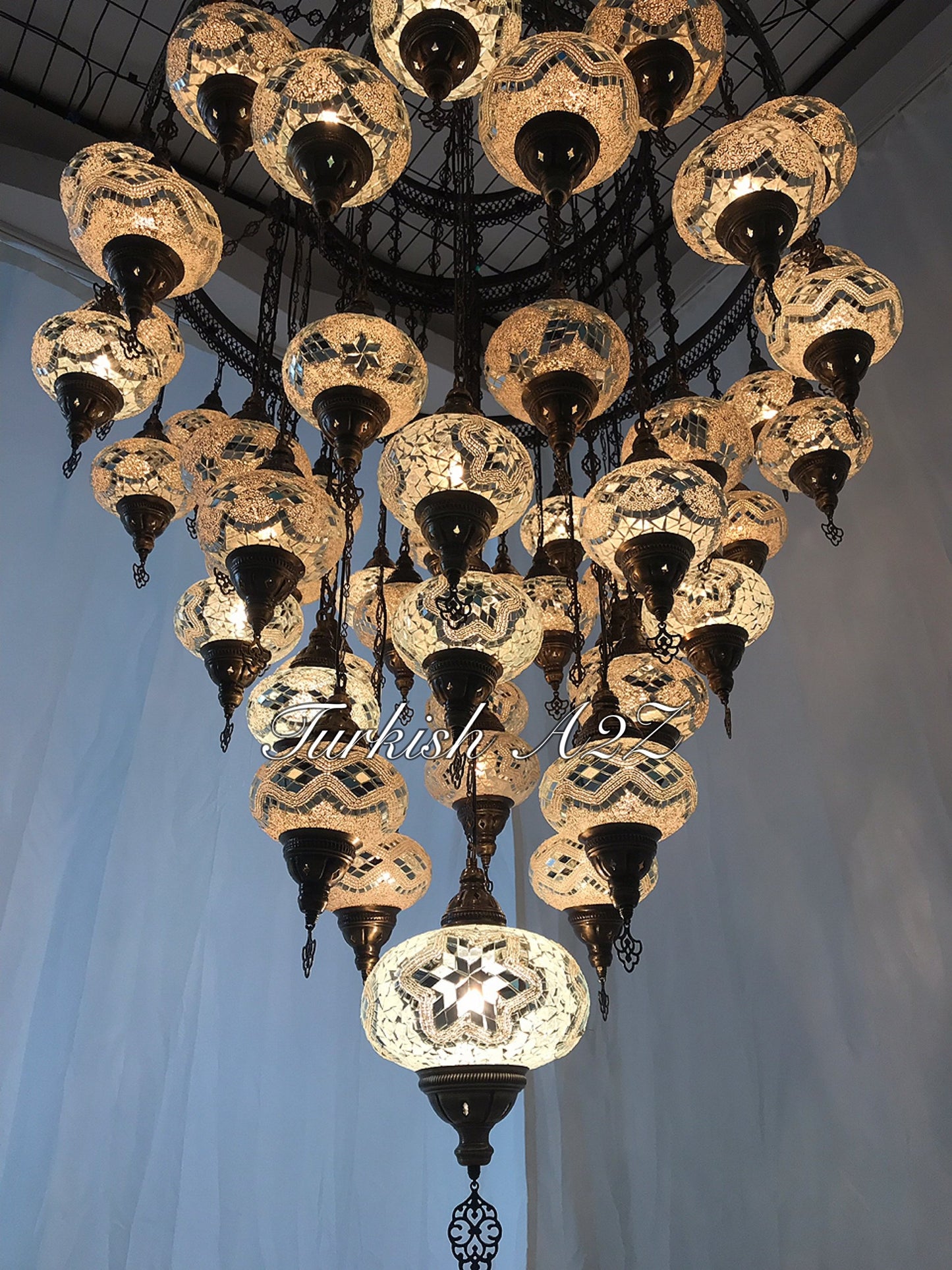 Turkish Mosaic Chandelier With 51  Large Globes  ,ID: 153, FREE SHIPPING