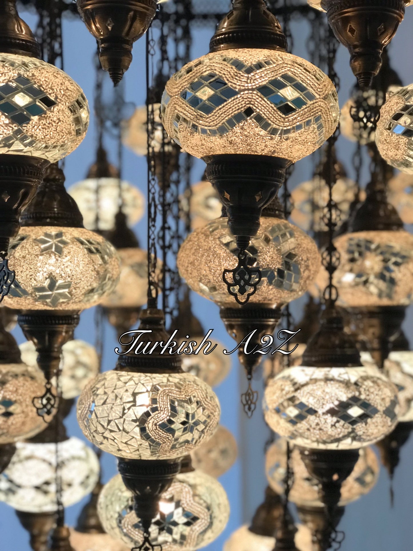 Turkish Mosaic Chandelier With 51  Large Globes  ,ID: 153, FREE SHIPPING