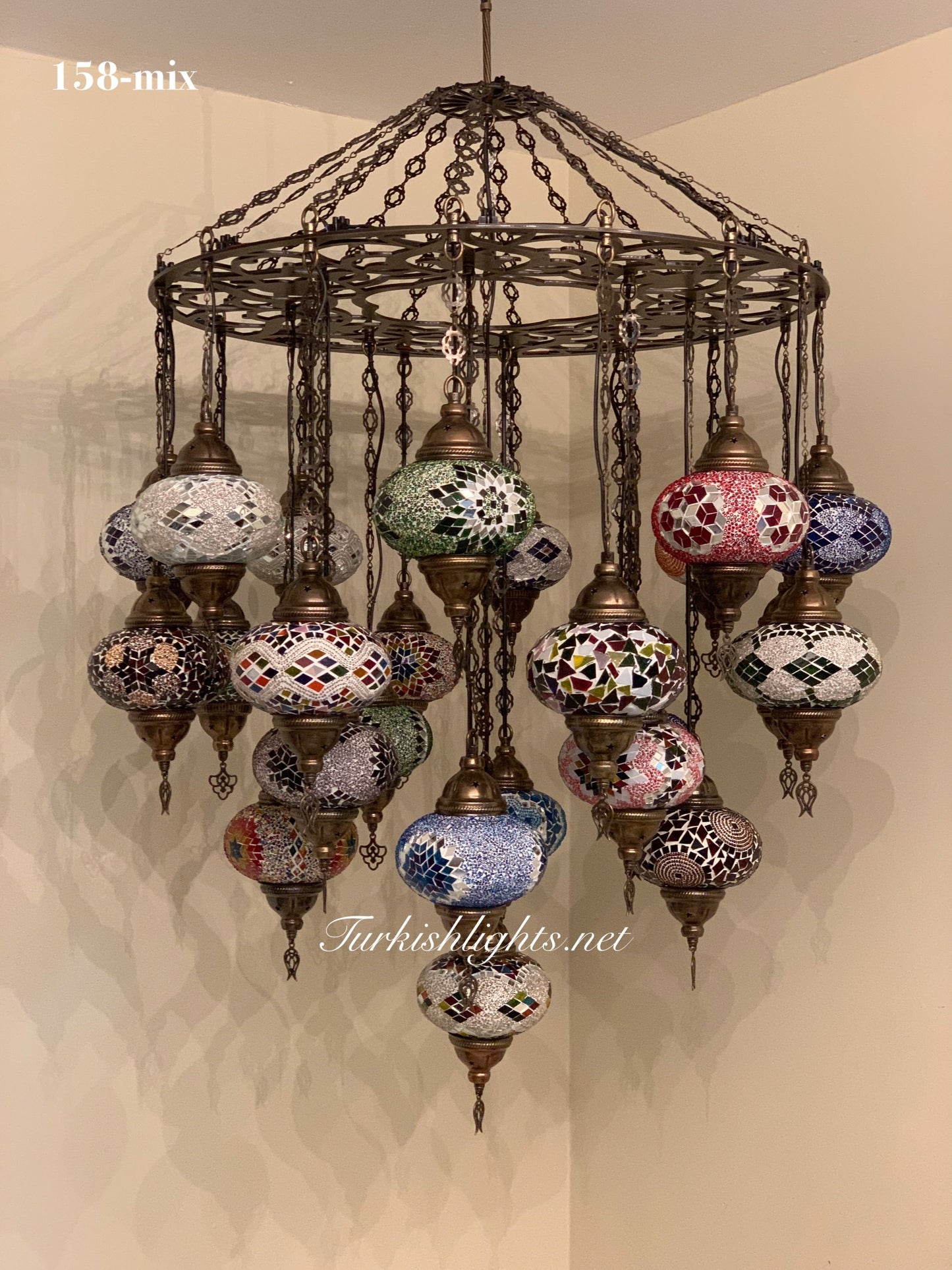 Turkish Mosaic Chandelier With 24 Large Globes  ,ID: 158, FREE SHIPPING