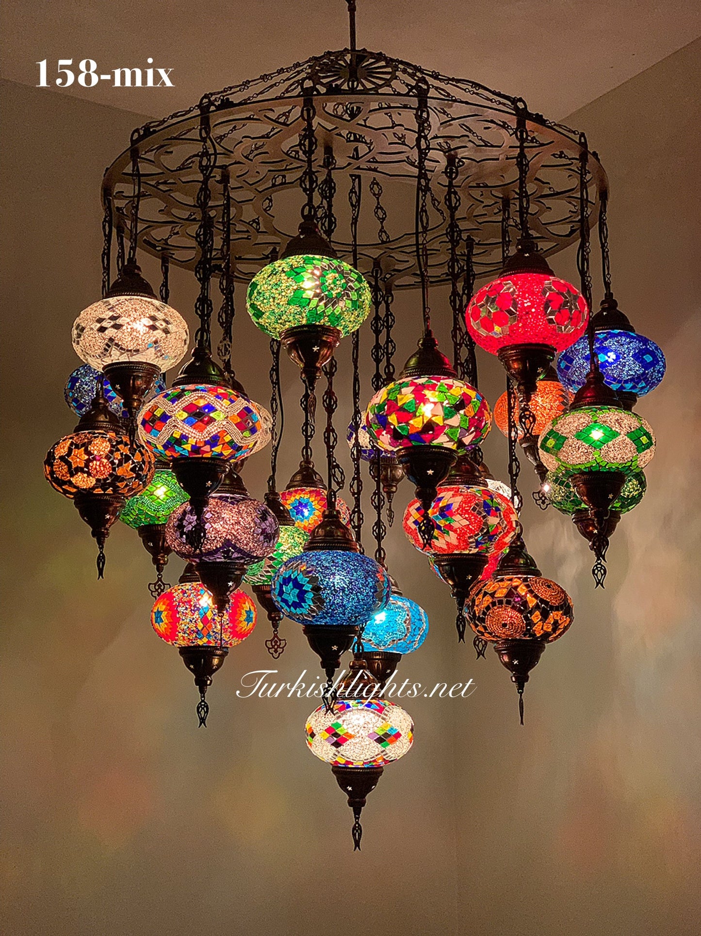 Turkish Mosaic Chandelier With 24 Large Globes  ,ID: 158, FREE SHIPPING