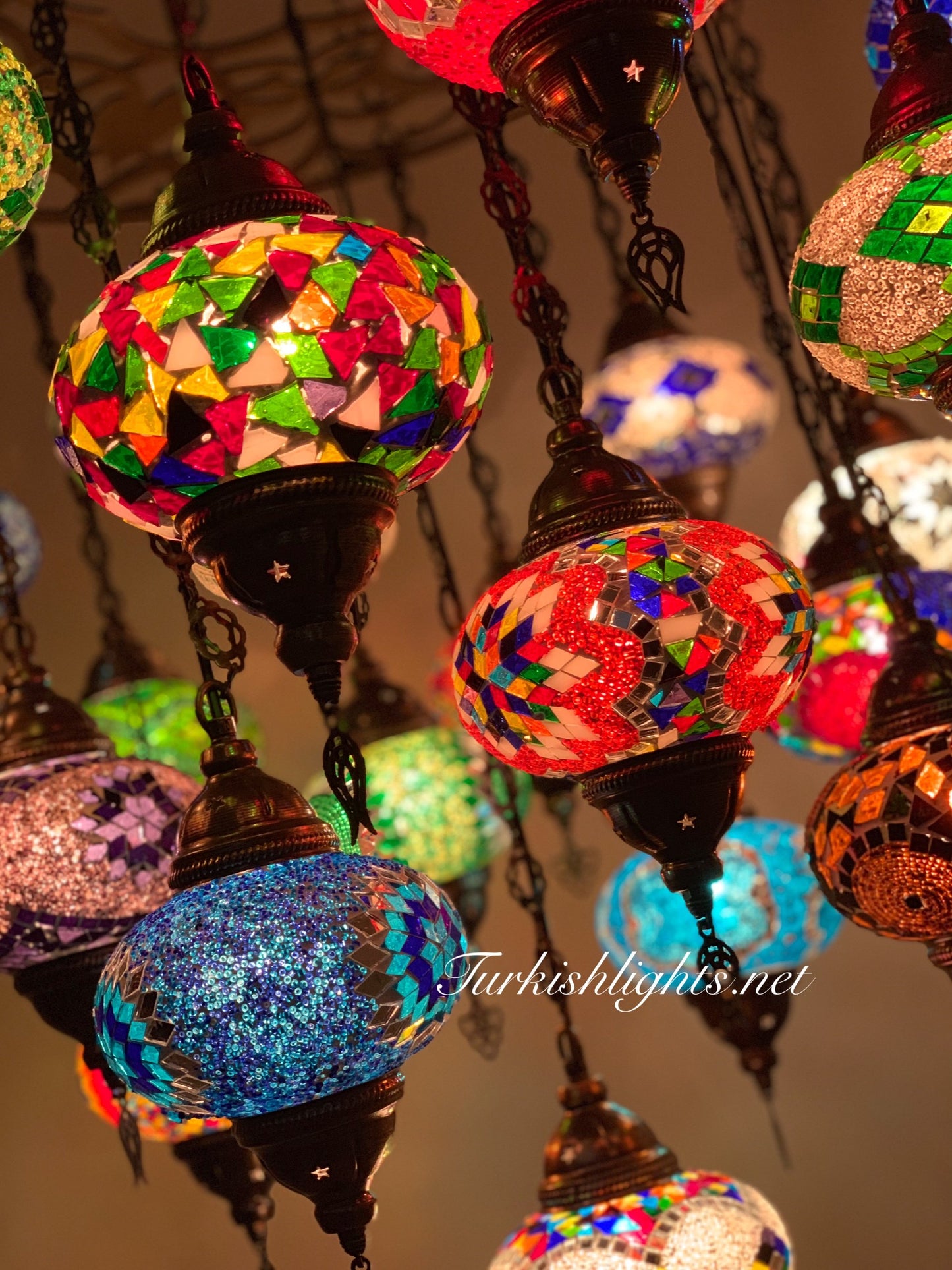 Turkish Mosaic Chandelier With 24 Large Globes  ,ID: 158, FREE SHIPPING