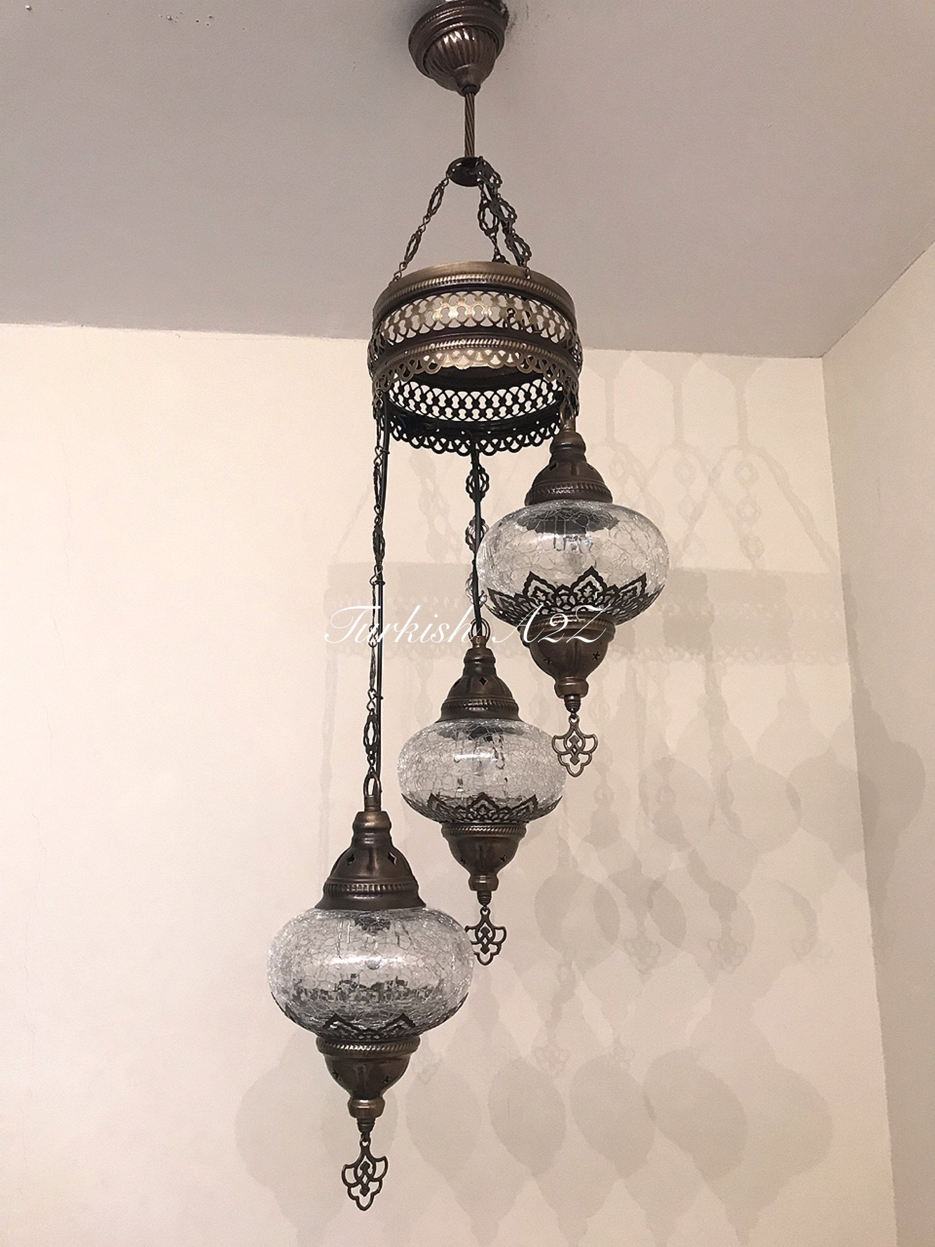 Ottoman Chandelier with 3 Cracked Globes (water drop model) , ID:147