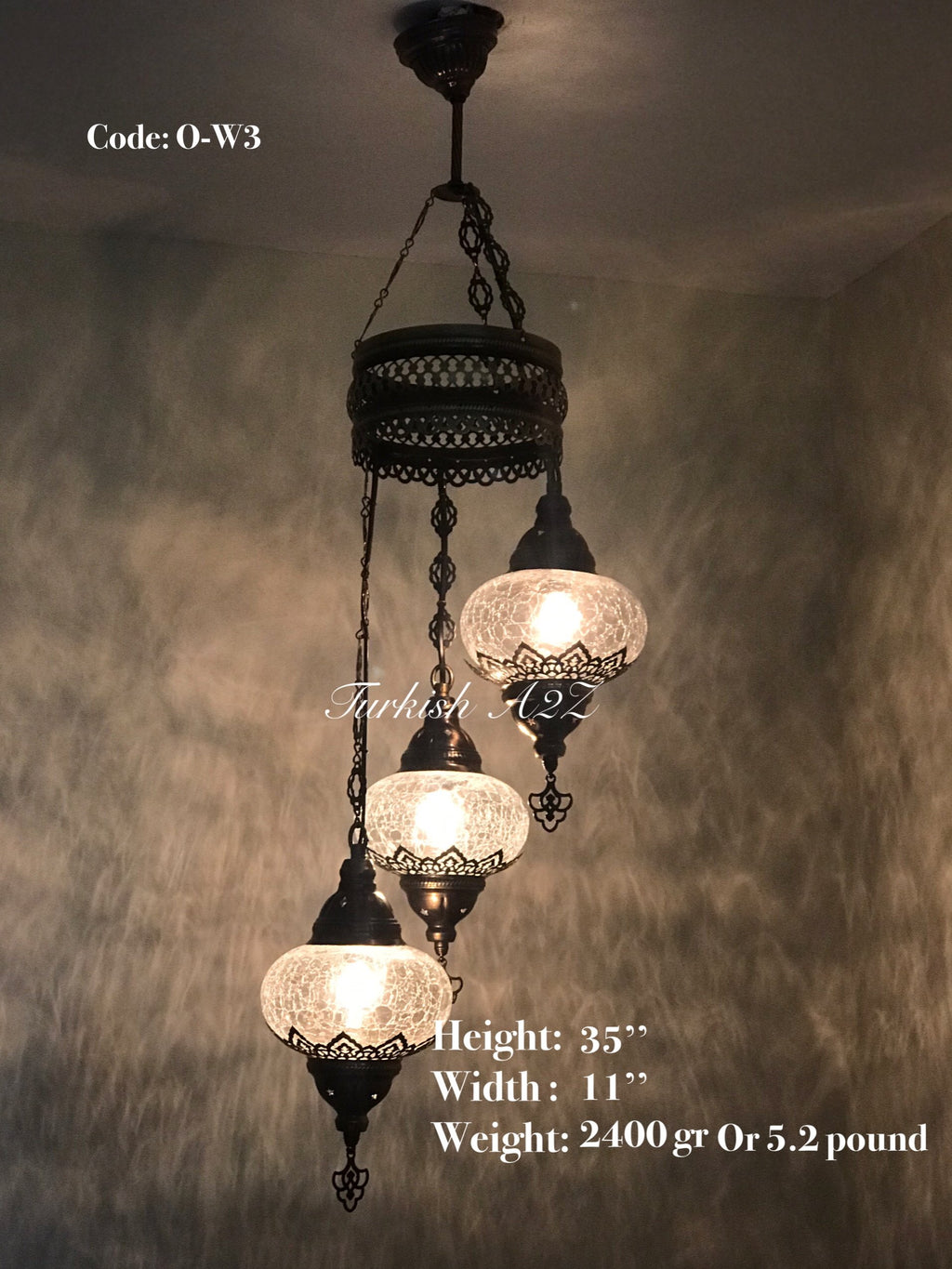 Ottoman Chandelier with 3 Cracked Globes (water drop model) , ID:147