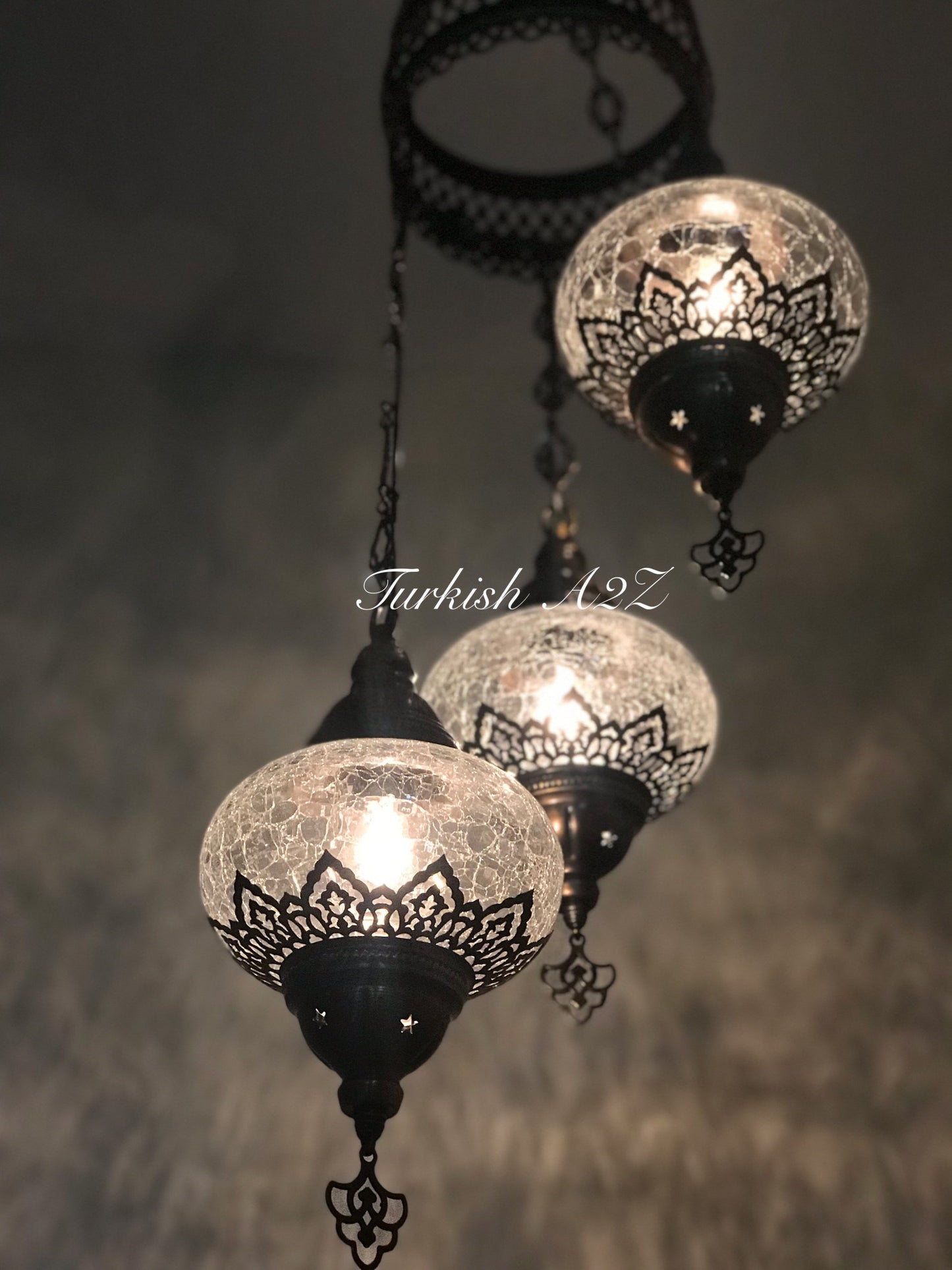 Ottoman Chandelier with 3 Cracked Globes (water drop model) , ID:147