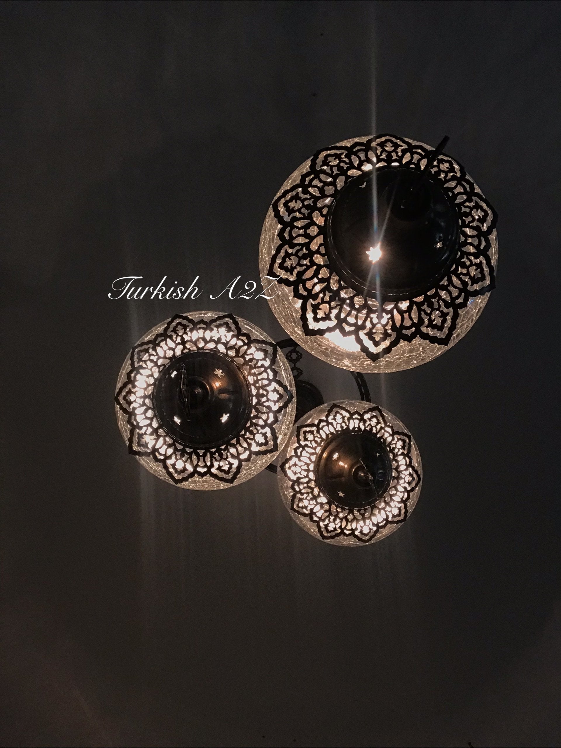 Ottoman Chandelier with 3 Cracked Globes (water drop model) , ID:147