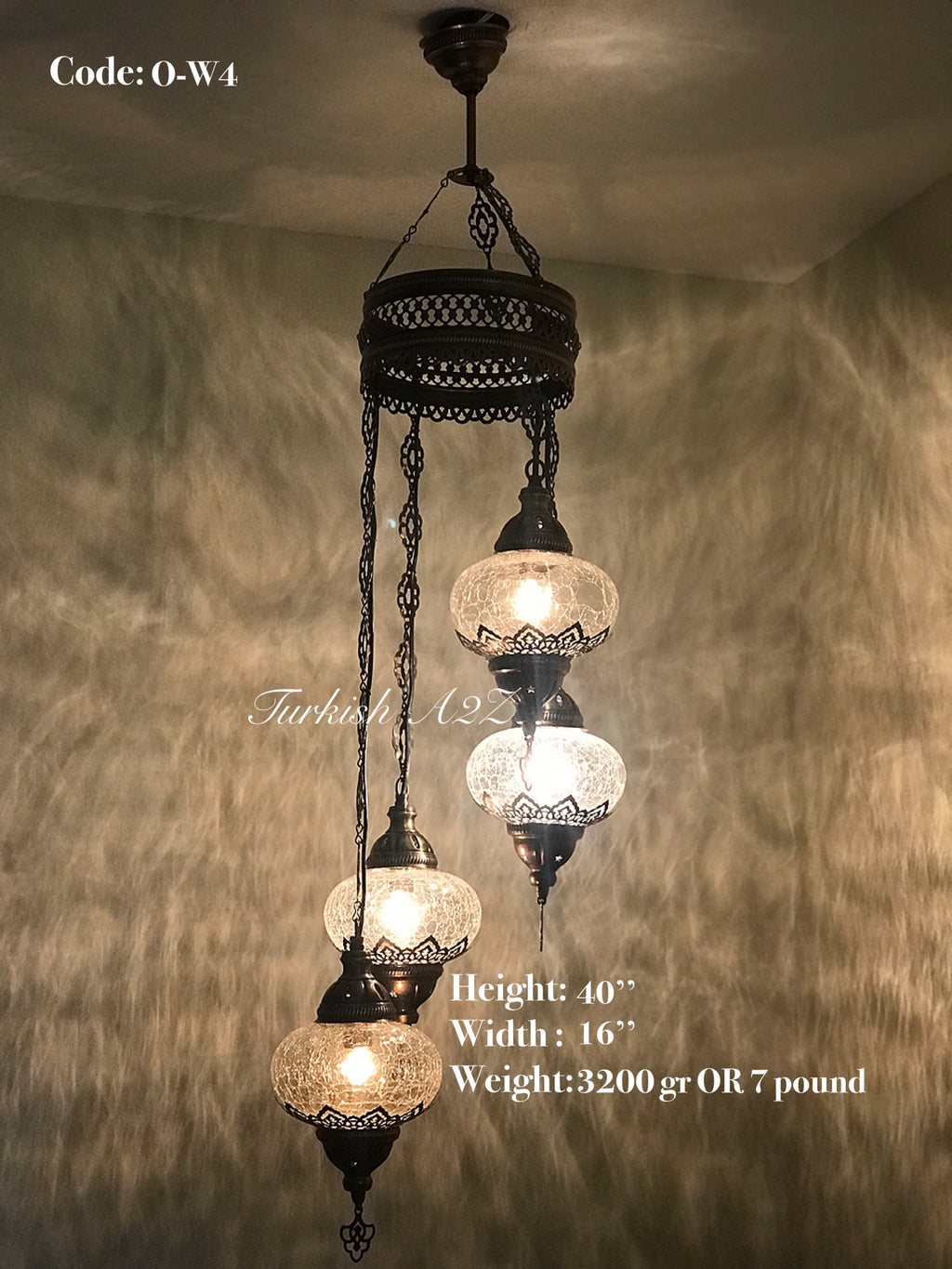 Ottoman Chandelier with 4 Cracked Globes (water drop model) , ID:147