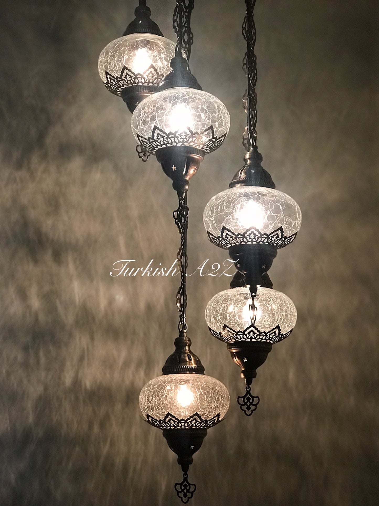 Ottoman Chandelier with 5 Cracked Globes (water drop model) , ID:147