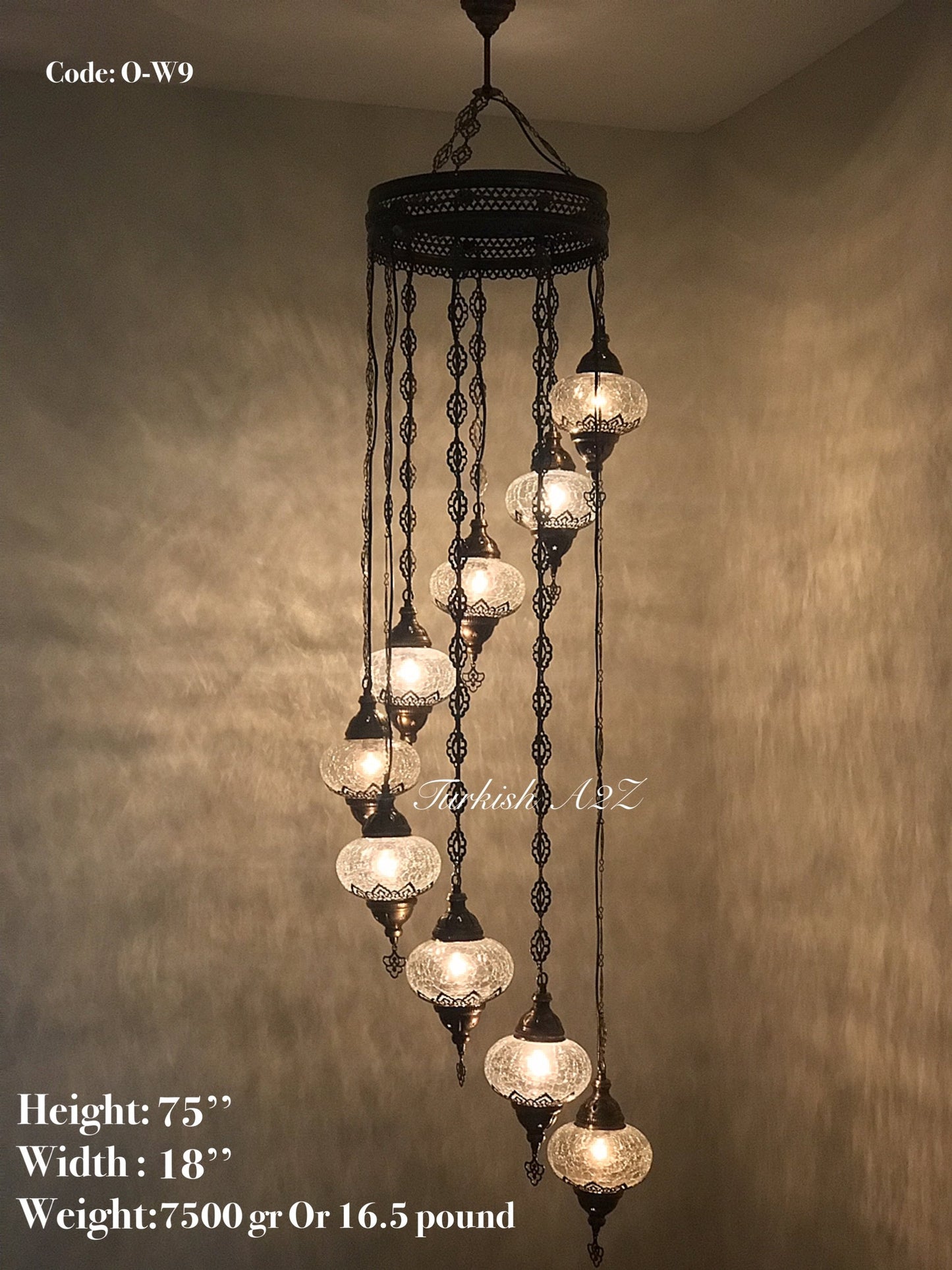 Ottoman Chandelier with 9 Cracked Globes (water drop model) , ID:147