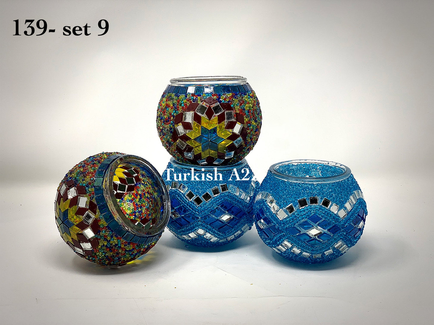 Set Of 4 Turkish Mosaic Candle Holders,ID: 139