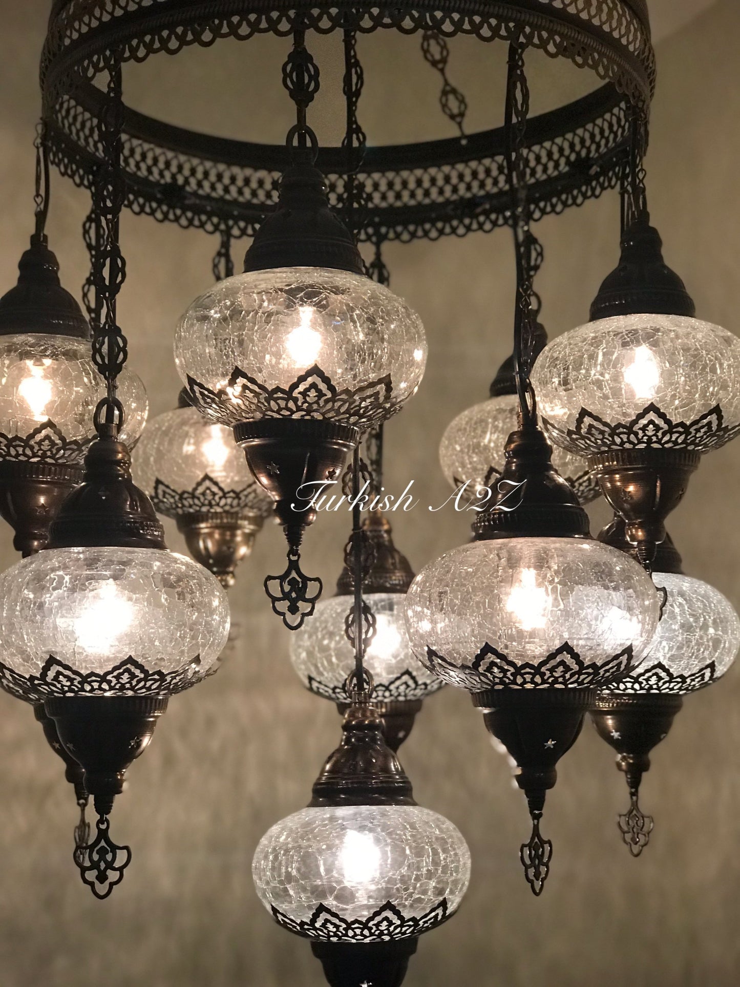 Chandelier with 11 Cracked Globes (Sultan model) , ID:148 - TurkishLights.NET