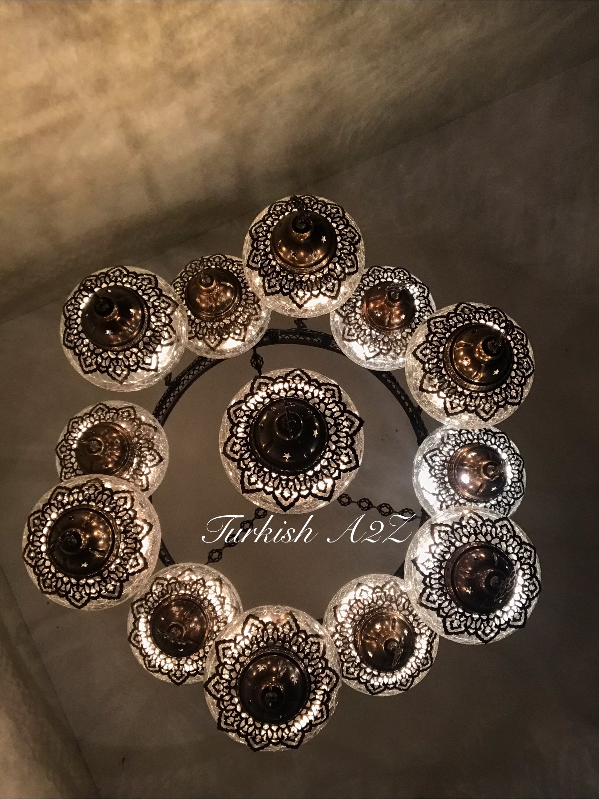 Chandelier with 13 Cracked Globes (Sultan model) , ID:148 - TurkishLights.NET