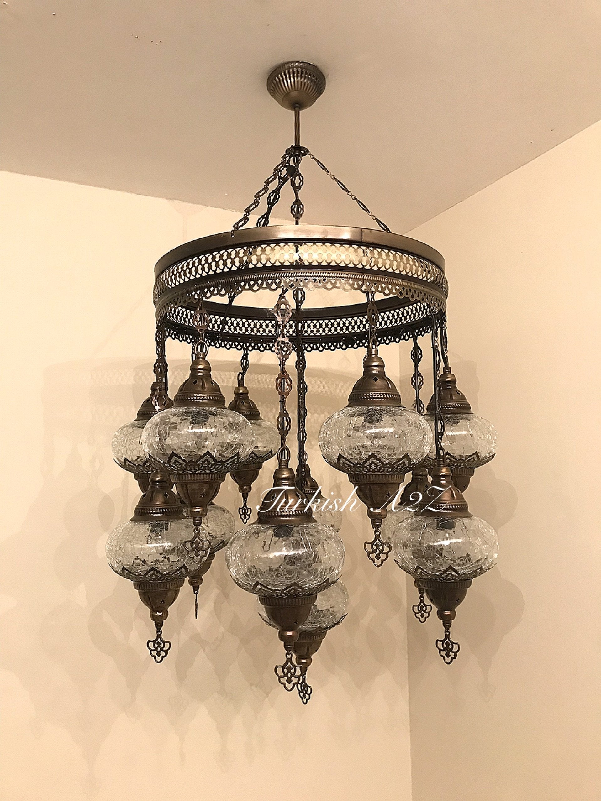 Chandelier with 13 Cracked Globes (Sultan model) , ID:148 - TurkishLights.NET