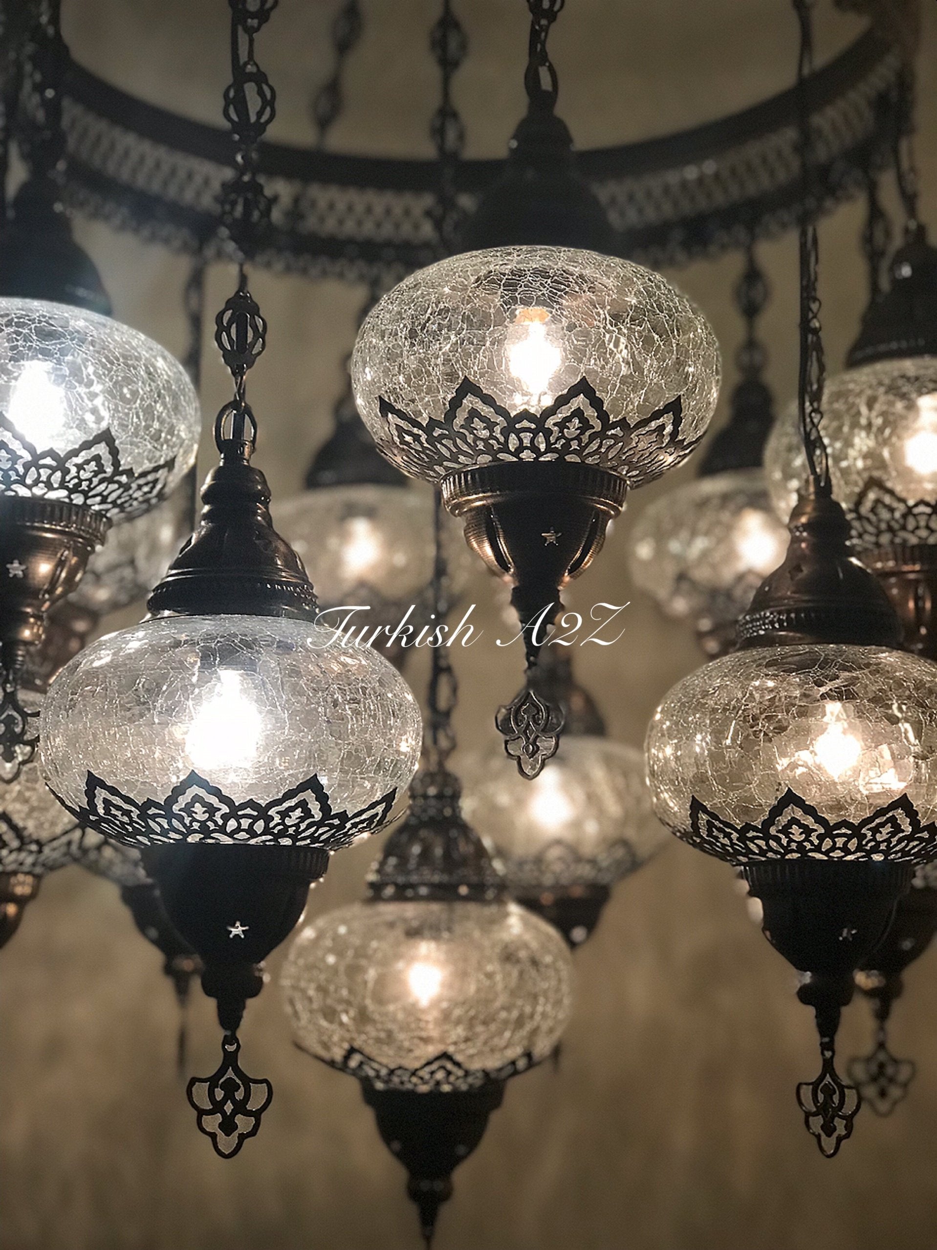 Chandelier with 13 Cracked Globes (Sultan model) , ID:148 - TurkishLights.NET