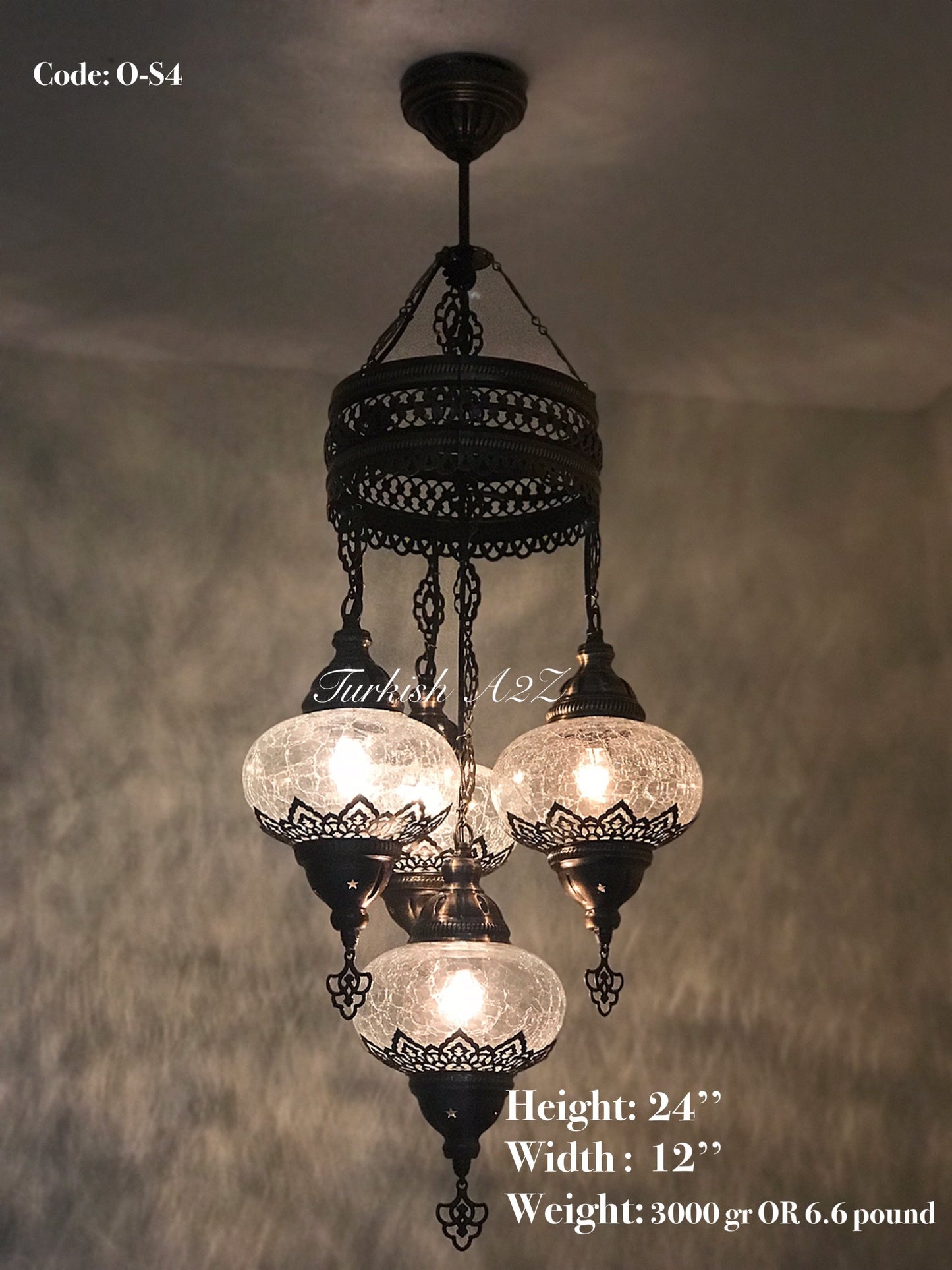 Chandelier with 4 Cracked Globes (Sultan model) , ID:148 - TurkishLights.NET