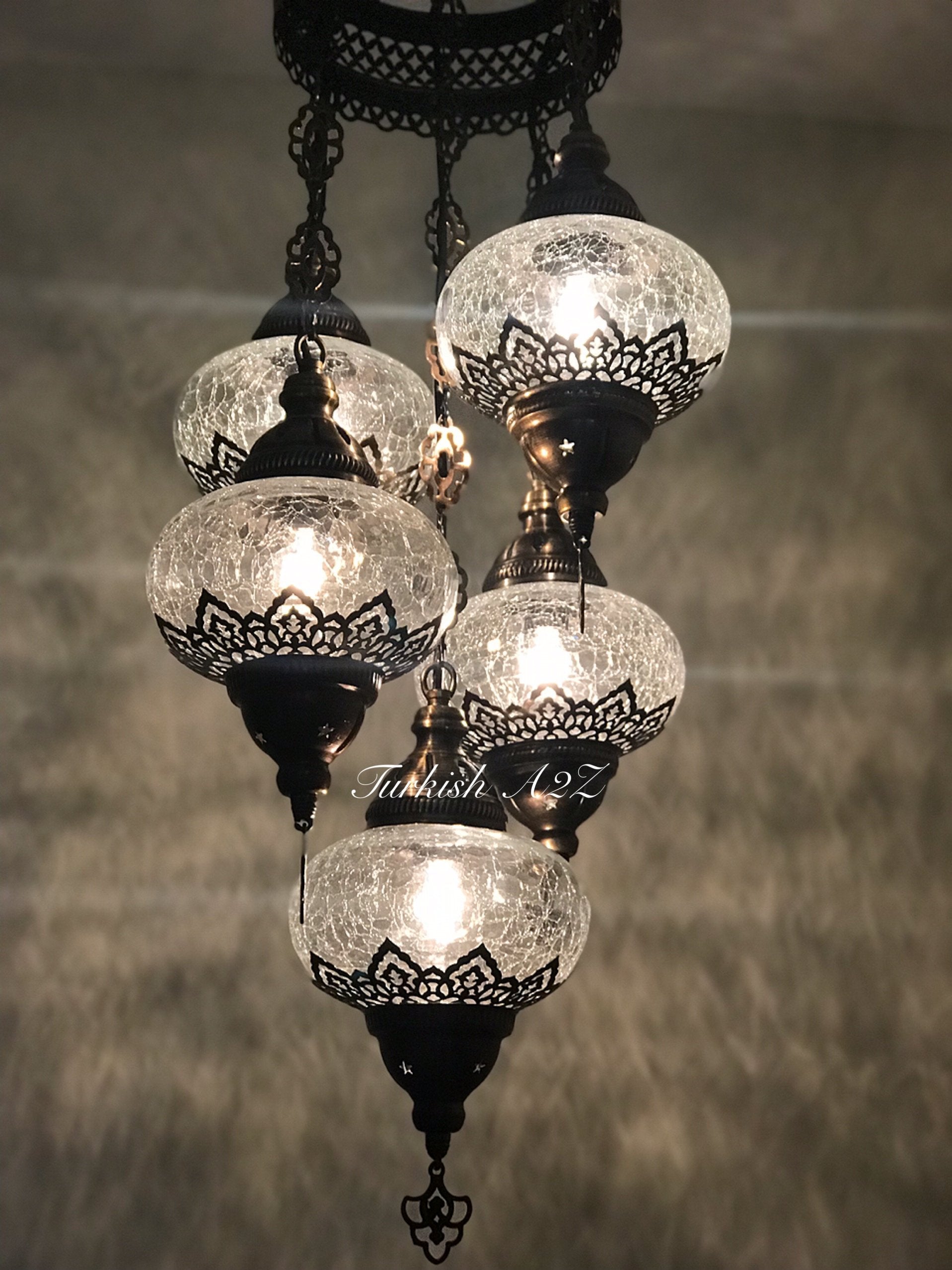 Chandelier with 5 Cracked Globes (Sultan model) , ID:148 - TurkishLights.NET