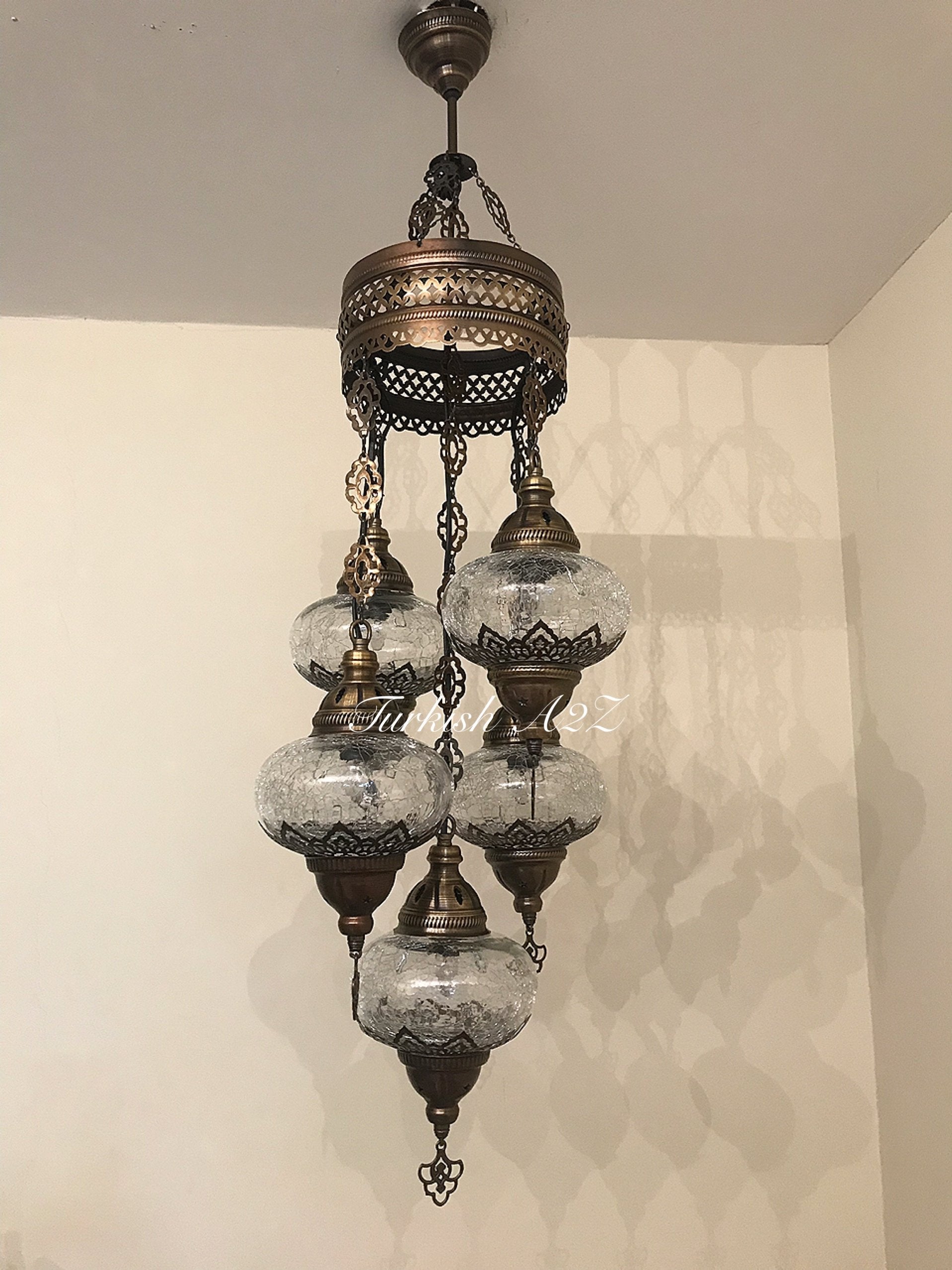 Chandelier with 5 Cracked Globes (Sultan model) , ID:148 - TurkishLights.NET