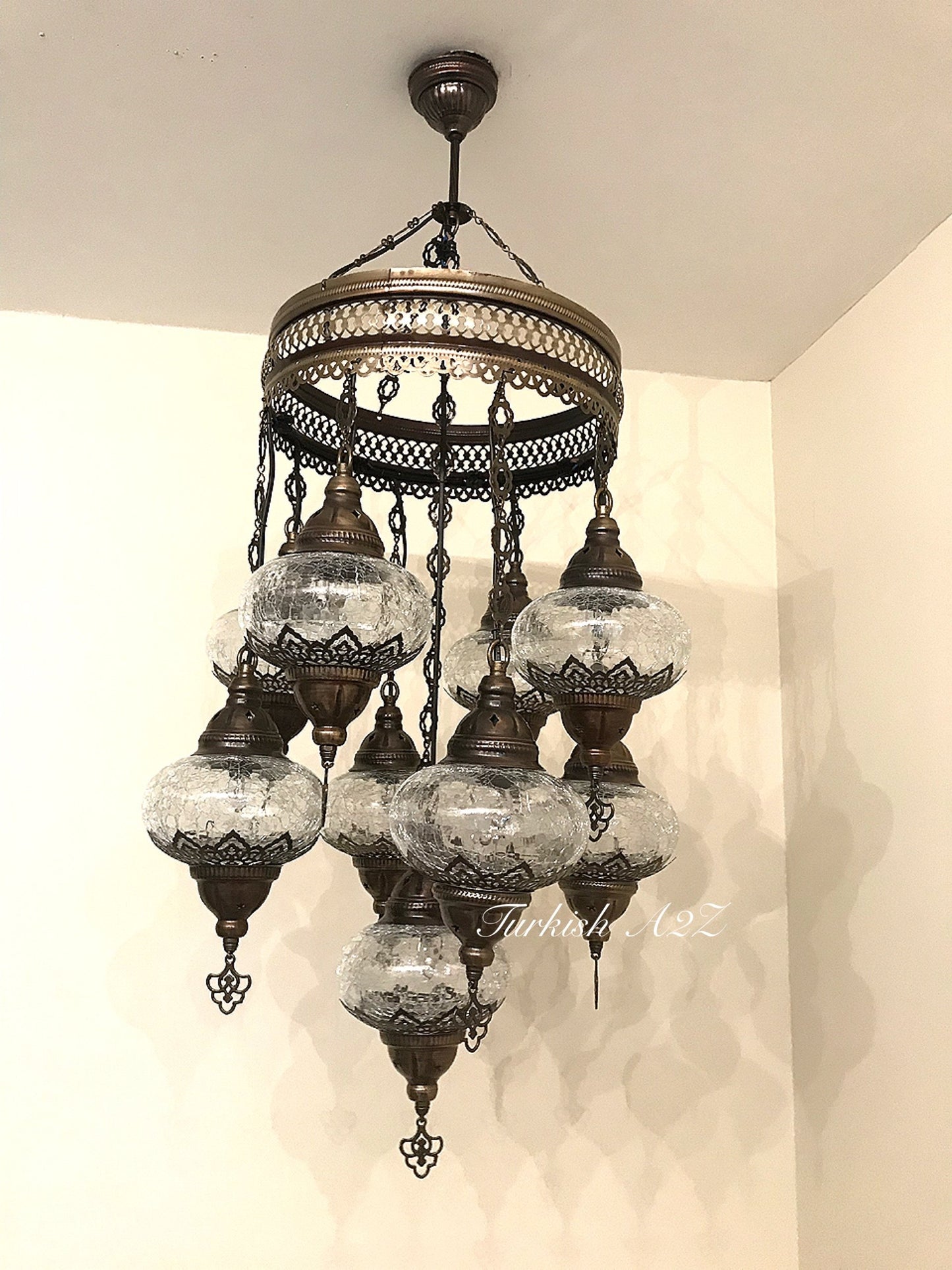 Chandelier with 9 Cracked Globes (Sultan model) , ID:148 - TurkishLights.NET