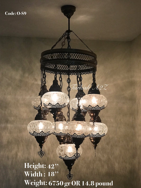 Chandelier with 9 Cracked Globes (Sultan model) , ID:148 - TurkishLights.NET